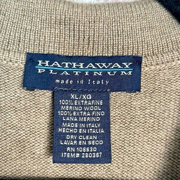 Hathaway Platinum Mens XL 1/4 Zip Merino Wool Sweater Tan Italy Excellent - Picture 7 of 8